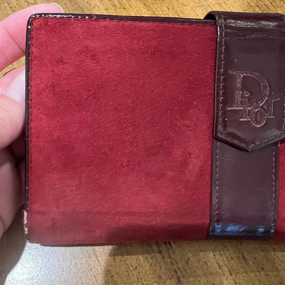 Christian Dior Burgundy Suede Wallet vintage w/ kisslock